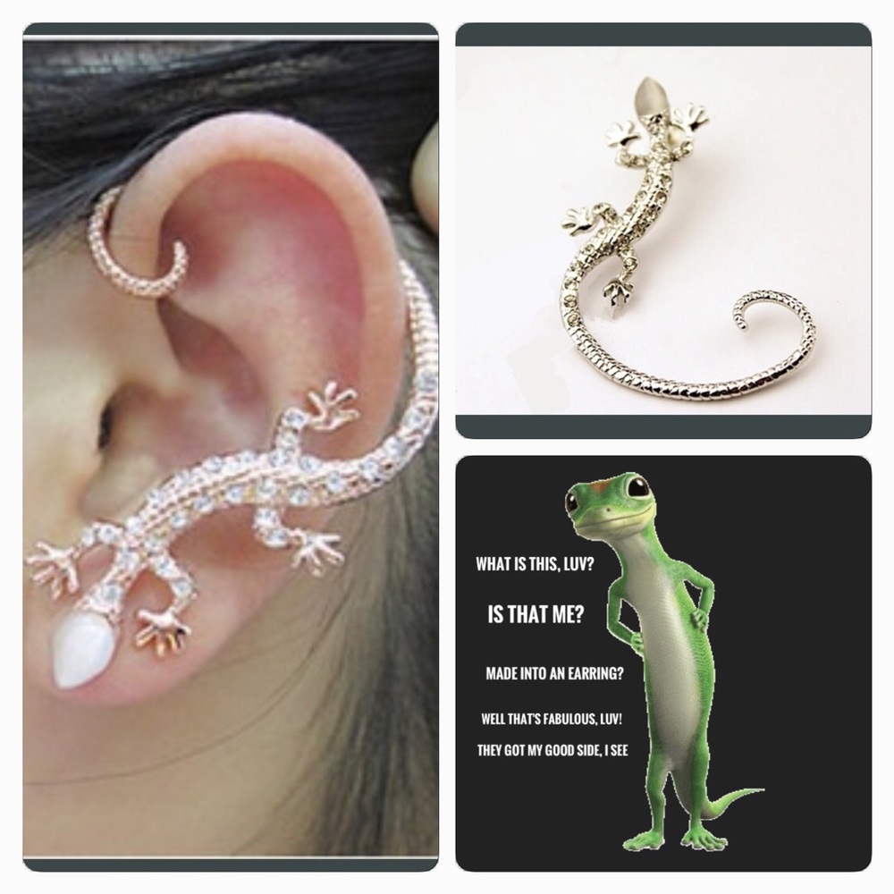 🦎 Rhinestone Gecko Pierced Ear-cuff - Picture 2 of 8